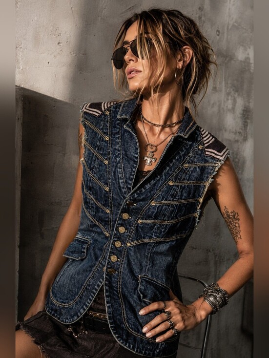 Taverniti So Jeans Jackets & Blazers - 🔥🖤 Taverniti So Jeans “Stella” Denim Utility Vest | Boho Moto Festival Western